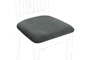 PiccoCasa Dining Chair Seat Covers Set of 6, Velvet Chair Seat Cover with Ties for Dining Room - Stretch Dining Chair Covers for Wedding Hotel, Removable Washable Chair Covers Dark Gray