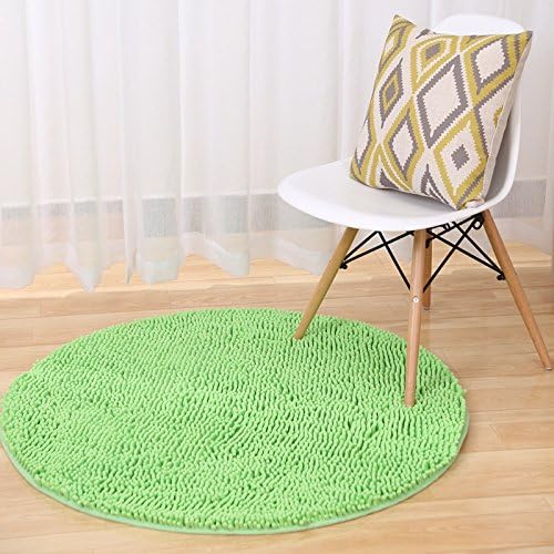 GRENSS Long Hair Thickening Washed Silk Wool wool Round Carpet Anti-skid Toilet Floor Bedroom Kitchen Living Room Soft Mat,Fruit green,Diameter 60cm