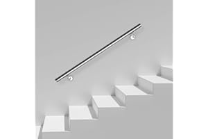 Jiubiaz Corrimano in acciaio inox, ringhiera da parete, per interni ed esterni, asta con supporto da parete e tappi terminali, Ø 42 mm, lunghezza: 50 cm