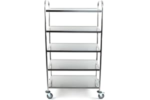 ‎ALLPAX Servierwagen Edelstahl mit Rollen - 5 Böden - Tragfähigkeit max. 70 kg - 86 x 53 x 154,5 cm - Transportwagen, Küchenwagen, Abräumwagen