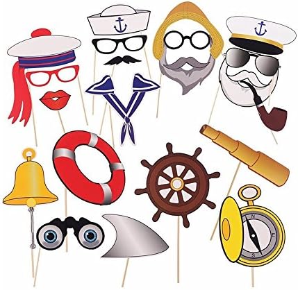 Funny Navy Anchor Sailor Photo Booth Props on Sticks for Birthday Party, Wedding, Baby Shower, 20 Count