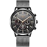 LIGE Hommes Montres Mode Noir Acier Inoxydable Imperméable Quartz Analogique Regarder pour Homme Affaires Habiller Regarder ...