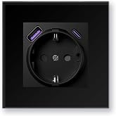 BSEEDLIFE Wall Plug, Wall Plug with USB/USB-C European Standards Schuko, 86 x 86 mm 1 Gang 16A, Quick Charge 20 W, Glass Fram