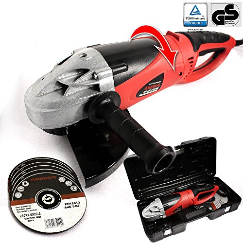 Arebos® Winkelschleifer 2200 W mit 5 Stück Trennscheiben 230 mm im Koffer