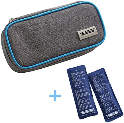 Diabetics Travel Case - MUTTIY Portable Insulin/Epipen Medication Cooler Bag with 2 Ice Packs (Gray+Blue)