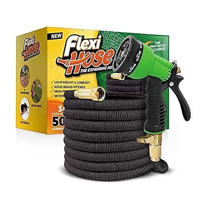 Flexihose Tuyau d'arrosage, 50 Feet / 15m Tuyau d'arrosage Rétractable,Tuyau d'arrosage Extensible Vert Extensible Rétractable avec 8 Fonction Pistolet