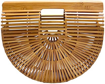Synker Womens Top Handle Bamboo Handbag Handmade Summer Tote Beach Bags