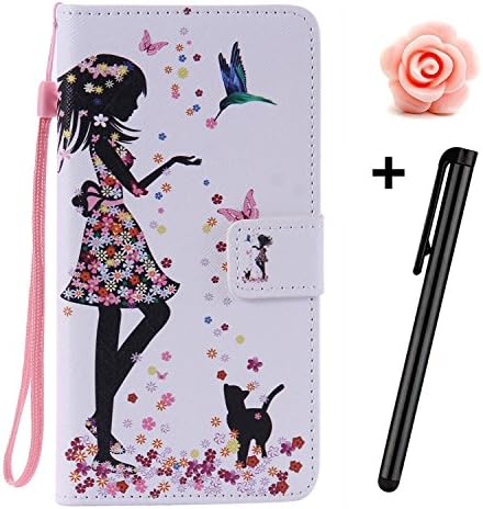 iPod Touch 5 Case,Tebeyy Flip Leather Wallet Case,Premium Folio Case with [Kickstand][Card Slot][Magnetic Closure],Pretty Flower Dress Girl Pattern PU Leather Case for Apple iPod Touch 5,iPod Touch 5 Book Style Cover Case+Free Anti dust plug+Free Stylus