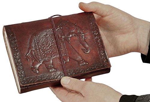 Lederbuch Gusti Leder nature „Damara“ Notizblock DIN A6 Buch Tagebuch Kladde Skizzenbuch aus Rindsleder Lederaccessoire Traditionell Fotobuch Groß Lederbuch Universität Handgeschöpftes Papier Elefant P10 - 2