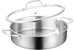 DELARLOCHEF Padella Profonda da 30 cm, Bordo Alto, Tri-Ply Acciaio Inossidabile, Compatibile con Induzione, Adatta per Forno, 6 Quarti