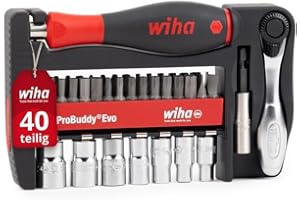 Wiha ProBuddy® Evo 40-tlg. Bit- & Steckschlüssel-Set 1/4" SoftFinish Schraubendrehergriff, Mini-Ratsche 72 Zähne, magnetischer Bithalter I Kompaktes Werkzeugset für Profi, Heimwerker, Fahrrad (46960)