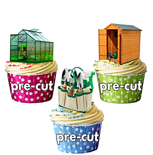 AK GiftshopPRE-CUT Green House Shed Allotment - Edible Cupcake Toppers/Cake Decorations (Pack of 12)