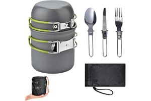 WUUDI Camping Cookware Mess Kit Backpacking Pot Gear Camping Cooking Pots and Pans Set Camp Kitchen Equipment Accessories Green One Size