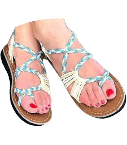 ORANDESIGNE Sandali Piatti Donna Estivi – Boho Romani Aperti, Comfortevoli Con Chiusura A Strappo, Primavera/Estate
