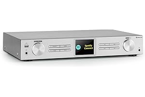 AUNA iTuner 320 BT - Sintonizzatore DAB, Radio Digitale, Lettore Rete Audio Hi-Fi, BT, WiFi, Spotify Connect, Internet, DAB+, FM, DLNA & UPnP, USB, Multimediale, Display HCC, Telecomando, Argento