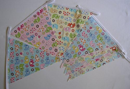 Hand Made By Aunty Mabel 10ft /10 Flag Elephant Fabric Childrens Room Bunting Garland