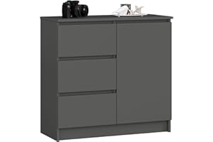 AKORD | Cassettiera K-80 JERRY con 3 Cassetti | Armadio Cameretta con 2 Ripiani e 1 Anta | Moderna Mobiletto per Soggiorno | Moderno | 80x77x35 cm | Grigio Grafite + Frontale Grigio Grafite