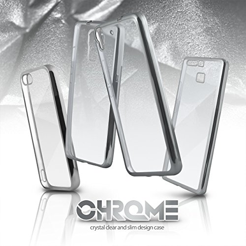 La caja del cromo para Huawei Ascend G7   Funda de silicona transparente con efecto met  lico   Protecci  n de celda fina bolsa de OneFlow   Backcover en Platin-Silver