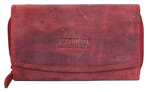 Preisvergleich Produktbild Damen Dunkelrotes Qualitäts Naturleder Geldbörse - Brieftasche Wild things only