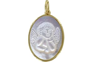 LES POULETTES BIJOUX - Pendentif Plaqué Or et Nacre Médaille Ovale Ange Raphaël