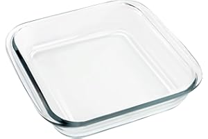 TOKSEO Plat à gratin carré en verre transparent, 21 x 20 x 5 cm, petit plat à gratin en verre, plat à lasagnes, plat à lasagnes 1,8 l
