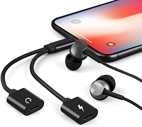 Lightning Jack Headphone Splitter Adapter for iPhone X/8/8 Plus/7/7 Plus iPad/iPod. Double lightning ports for dual Lightning Headphone Audio &amp; Charge Adapter Calling Function &amp; Music Control Phone Accessories Aux Connector Lightning Cable Compatible IOS 10.3, IOS 11 and Later(Black)