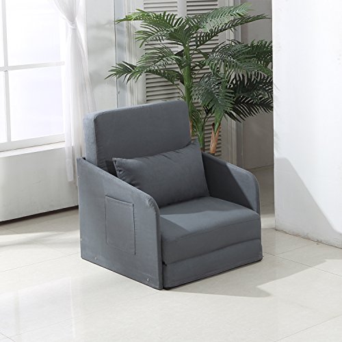 Single Sofa Bed Armchair Soft Floor Sleeper Lounger Futon Couch w/ Pillow and Pocket Grey