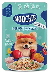 Moochie Wet Dog Food, Weight Control Formula, Turkey, Sweet Potato, Pumpkin and Green Peas-85 g. (12 Pouch)