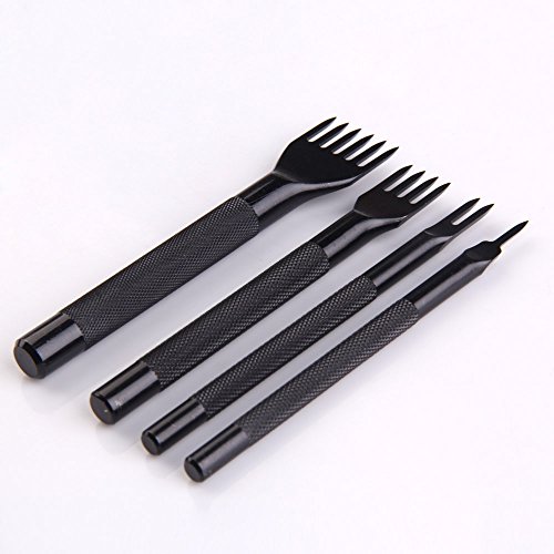 Yesfor 4 Stil Leder Handwerk Locher-Satz Werkzeuge „Gabel“ Rhombus Stanz Lederverarbetung Werkzeug 4mm- Zahnteilung (Schwarz) - 2