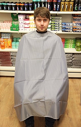 GUMMY PROFESSIONAL SALON HAIRDRESSER BARBER CAPE GOWN WITH STEEL HOOK 150CM x 130CM (Grey with Blue (Stripes))