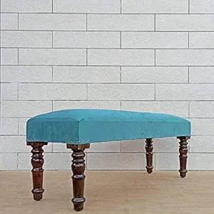 THD The Home Dekor Solid Sheesham Bench Handcrafted Floral Upholstered Bench Living Room Bedroom Lounge 2 Seater (L 120 cm x W 40 cm x H 45 cm, Sky Blue)