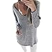 Produktbild Hoodie Shirt Damen Stricken V-Ausschnitt Pullover Spitze Kleid Jumper Lässig Baggy Oberteile (Grau, XL)