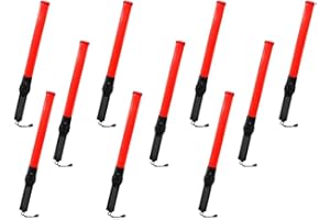 BERRY Traffic Safety Wand Baton LED Light - Red | Battery Powered Safety Baton with Flashing Mode | Road Safety Warning Flashing Light for Traffic Control, Parking Areas (10Pcs Red)