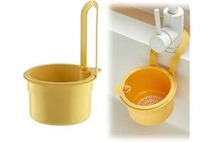 Sieb für Spülbecken, Multi-functional Spülbecken Sieb, Siebkorb Spüle Drain Basket, Wasserhahn Hängender Filterkorb, Küchenspüle Abfluss Korb für Waschen Organizer (Gelb 1 Pcs)