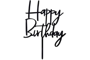 AILEXI 1 Count Acrylic Glitter Cake Decorating Toppers - Happy Birthday WordArt Black