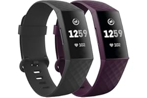 superpow Correa Fitbit Charge 3, 2 Piezas Correa de Repuesto Compatible con Fitbit Charge 3 Correa/Fitbit Charge 4 Correa, Correas Deportivas Suaves para Mujeres Hombres, Pequeñas Grandes