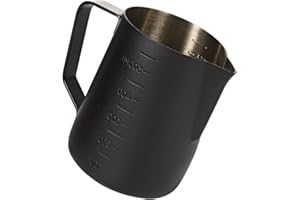 Dianoo Brocca per caffè espresso a vapore, 600 ml, in acciaio inox, con misurazione, tazza per schiumare il latte, brocca da caffè, latte art, nero