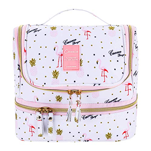 Trousse de Toilette Femme Organisateuer de Toilette Sac de Toilette Cosmétique Organisateur pour Gymnastique Business et Vacance avec Sac Grande Capacité étanche avec Crochet et poignée (Flamingo-PB)