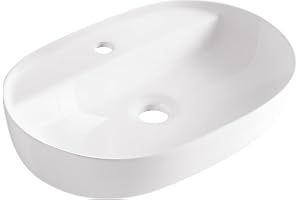 AQUAUNO toppmonterat tvättställ LANA 61,5 x 41,5 cm oval – vitt keramiskt handfat med kranhål utan spill – sanitetskeramik, tvättskål badrum