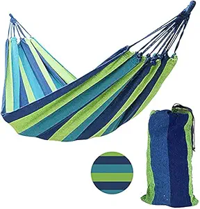 Saiyam Outdoor Garden 2 Person Cotton Hammock Comfortable Fabric Hammock with Tree Straps for Hanging Durable Portable Hammock with Travel Bag, Perfect for Camping Outdoor/Indoor Patio Backyard (for 2 Person, 190 x 150 cm, Multicolor)