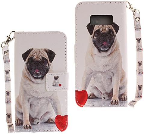 StarryON Samsung Galaxy S8 Case PU Leather Book Style Flip Wallet Case, Fashional Animal Design Kickstand Cover Credit Card Slot Screen Protector Handy Cash Pouch Samsung S8 Case(Pug)