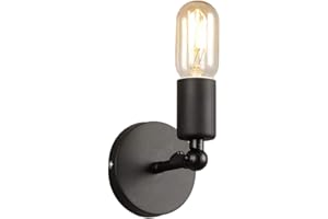 MENGJAY Applique Da Parete In Metallo Vintage Home Kitchen Bar Coffee Shop Ristorante Retro Wall Sconce E27 Base Lampada Industriale (Nero)