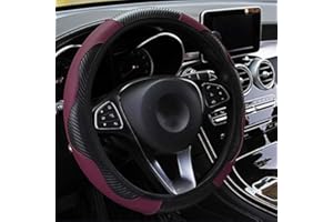 Panthem Funda de Volante de Coche, de Piel, Transpirable, Antideslizante, Banda elástica Deportiva de Fibra de Carbono, sin Anillo Interior, tamaño Universal 37-39 cm (Burdeos)