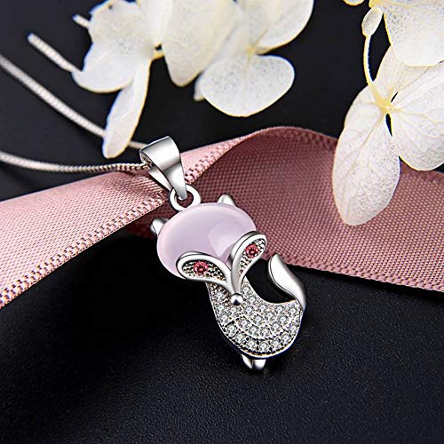 Preisvergleich Produktbild Thumby S925 Sterling Silber Halskette Weiblichen Einfachen Diamant Kristall Fuchs Anhänger Mädchen Schlüsselbein Kette Mode Trend Schmuck, Rosa, Wie Gezeigt