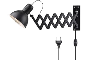 ‎BOBOPAI Innen Wandleuchte Dimmbare mit Stecker und Schalter, Vintage Ausziehbar Schere Wandlampe, Erstellbare Leselampe, E27 Drehbare Nachttischlampe, Wandbeleuchtung Wohnzimmer, Schlafzimmer, Büro, Schwarz