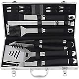 POLIGO 19 pièces Acier Inoxydable Kit Accessoire Barbecue pour Camping - Prime Malette Ustensiles Barbecue avec étui pour Papa Homme - Set Barbecue Présent Idéal Cadeaux pour Noël d'anniversaire