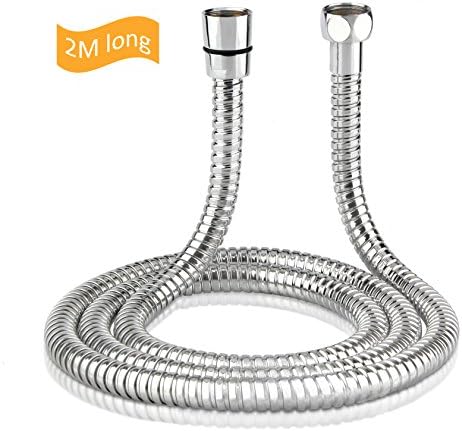 KASUNY 2 M Long Stainless Steel Handheld Shower Hose with Brass Fittings,Teflon Tape and 4 Washers Included Chrome Finished
