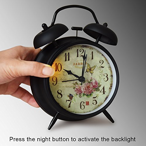 Goldfox® 4 “ schwarz Vintage Metall Schmetterling Blume Wecker Nightlight - 5