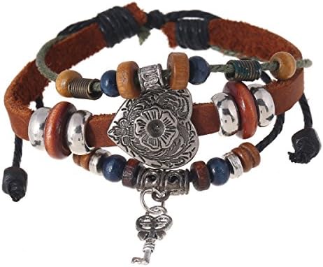 LZHM Classic Style Circle Leather Bracelet For Ladies Hand Woven Bracelet Tribal Braided Rope Adjustable Bracelets Beaded Heart