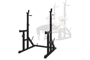 WUDLEP Premium Adjustable Squat Rack, 90-155cm High Adjustable Power Weight Lifting Barbell Frame, 70-115cm Width Adjustment Multifunctional Power Rack, Home Gym with Max Load 400KG
